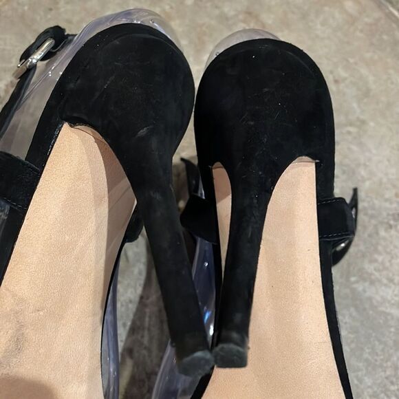 Stuart Weitzman Black Suede Leather French Cuff T-Strap Shoe Womens Size 7.5M - Picture 8 of 14